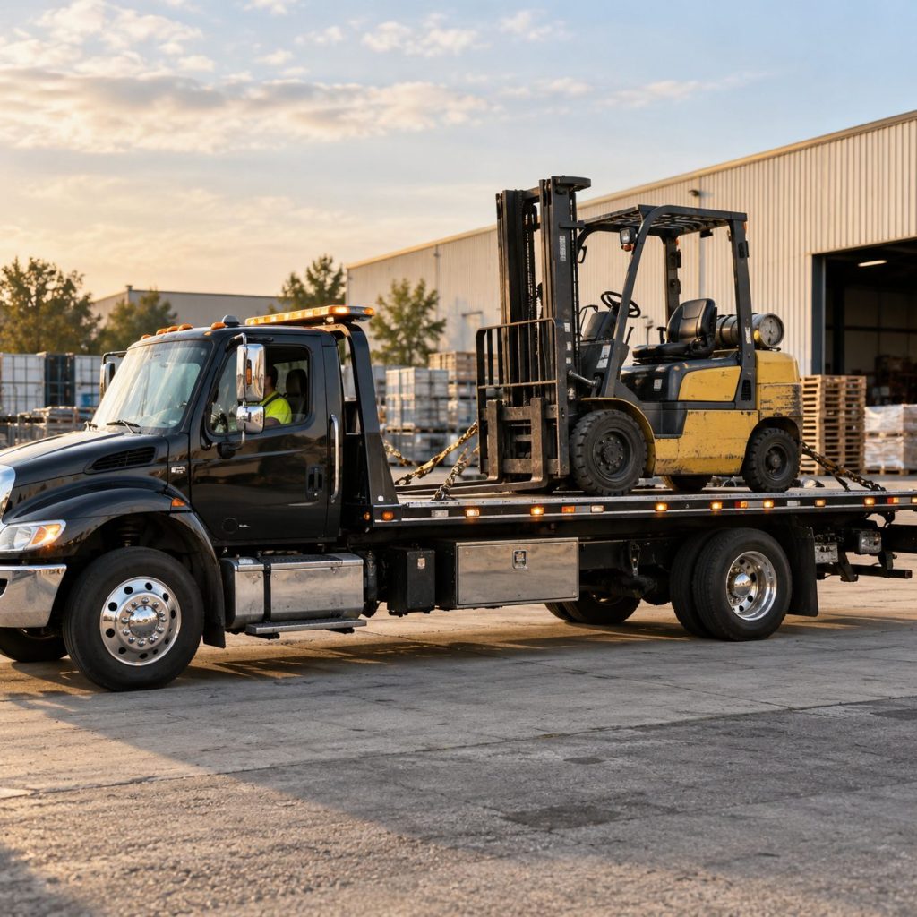 Equipment Towing in Green Valley Ranch - CO loading a skid steer onto a trailer